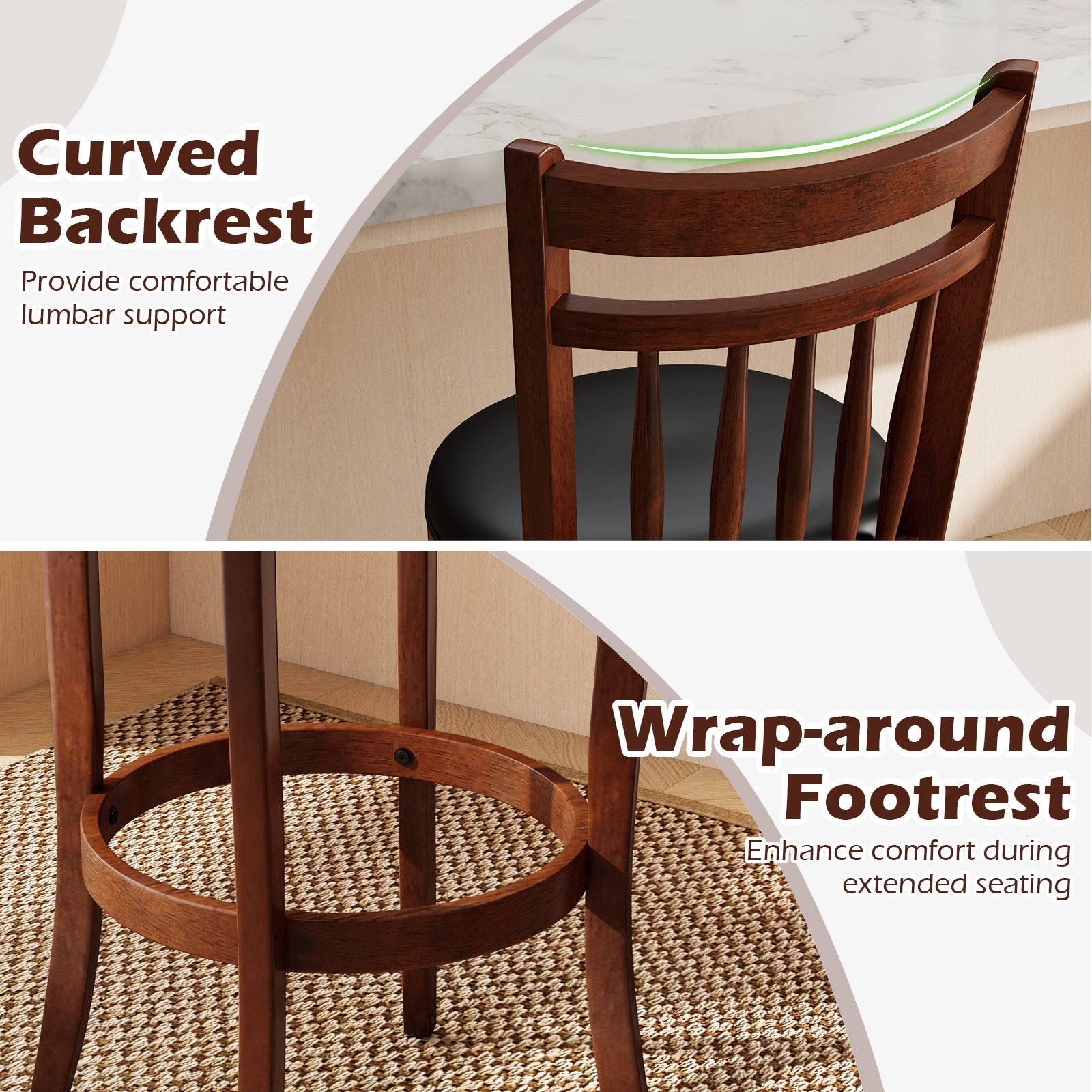 Swivel Bar Stools Set of 2 Counter Height Faux Leather Upholstered Barstools-29 Inhces