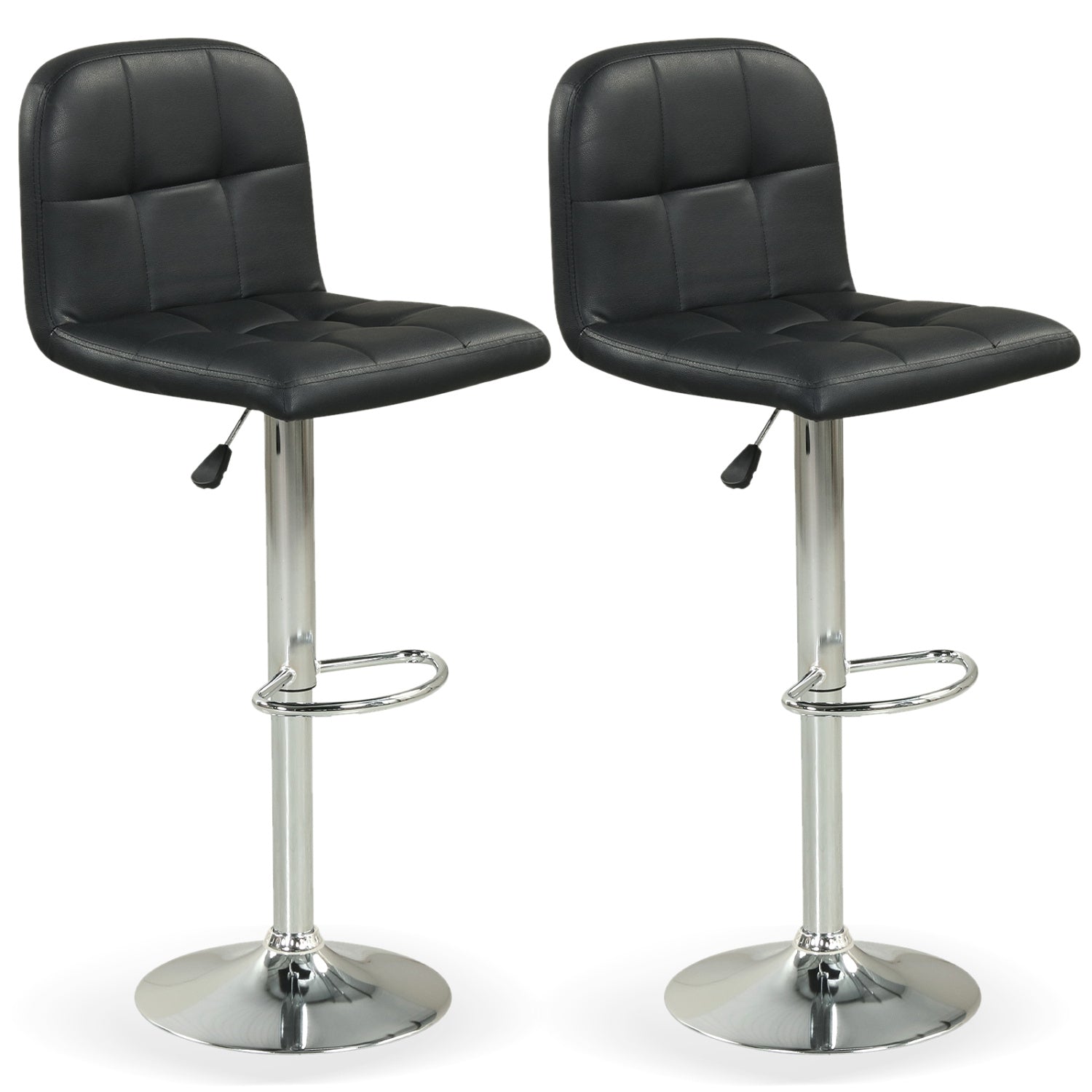 Swivel Bar Stools Set of 2 with Footrests and Metal Base-Black