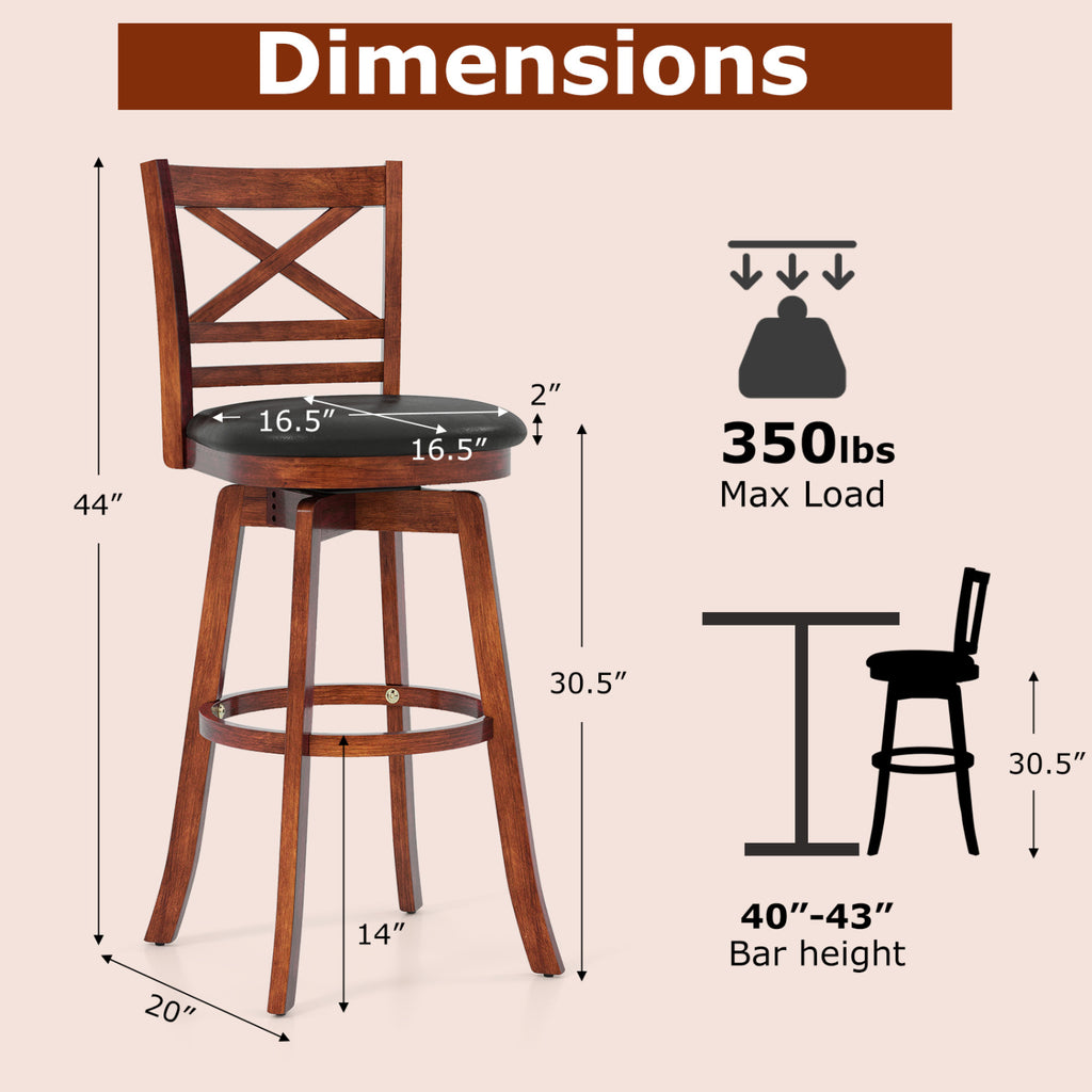 Swivel Barstools Set of 2 with Backrest and Footrest-29 Inches