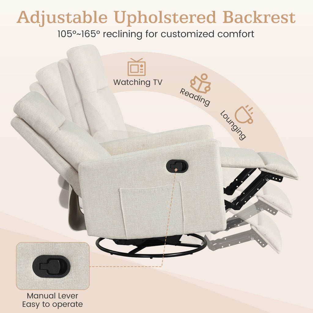 Swivel Rocking Chair 360Â° Nursery Reclining Rocker Armchair with Cushioned Back-Beige