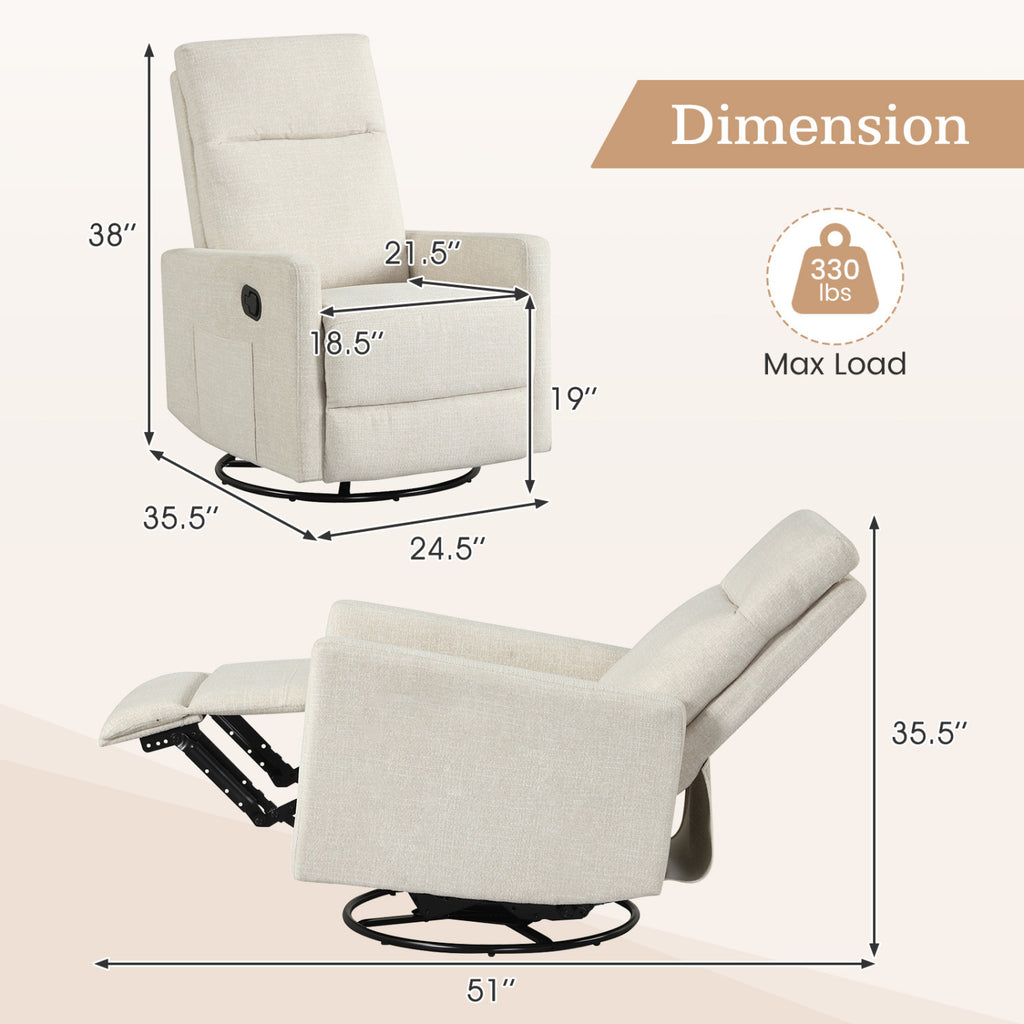 Swivel Rocking Chair 360Â° Nursery Reclining Rocker Armchair with Cushioned Back-Beige