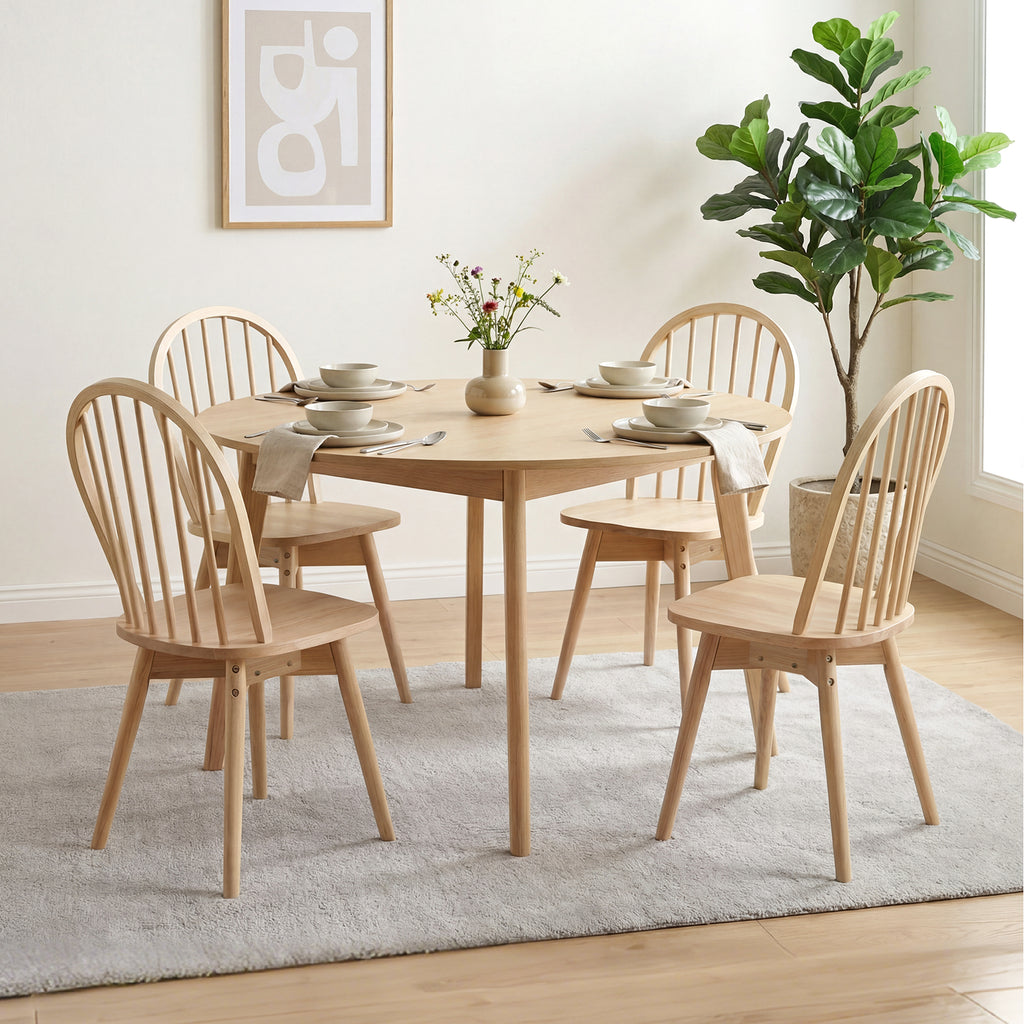 Swivel Windsor Dining Chairs Set of 4 with Solid Rubber Wood Frame-Natural