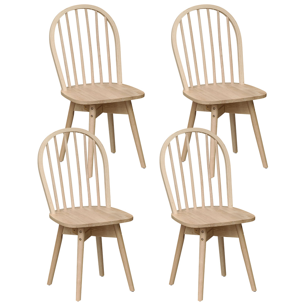 Swivel Windsor Dining Chairs Set of 4 with Solid Rubber Wood Frame-Natural