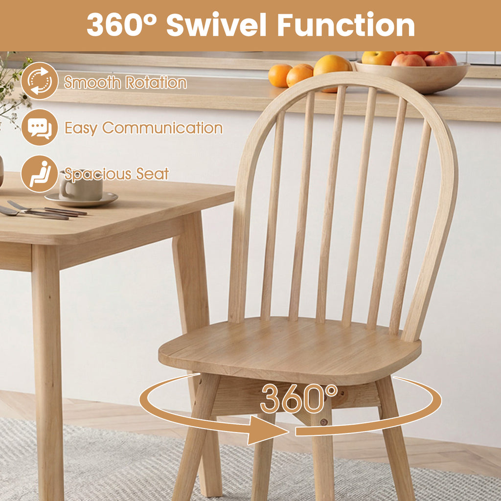 Swivel Windsor Dining Chairs Set of 4 with Solid Rubber Wood Frame-Natural