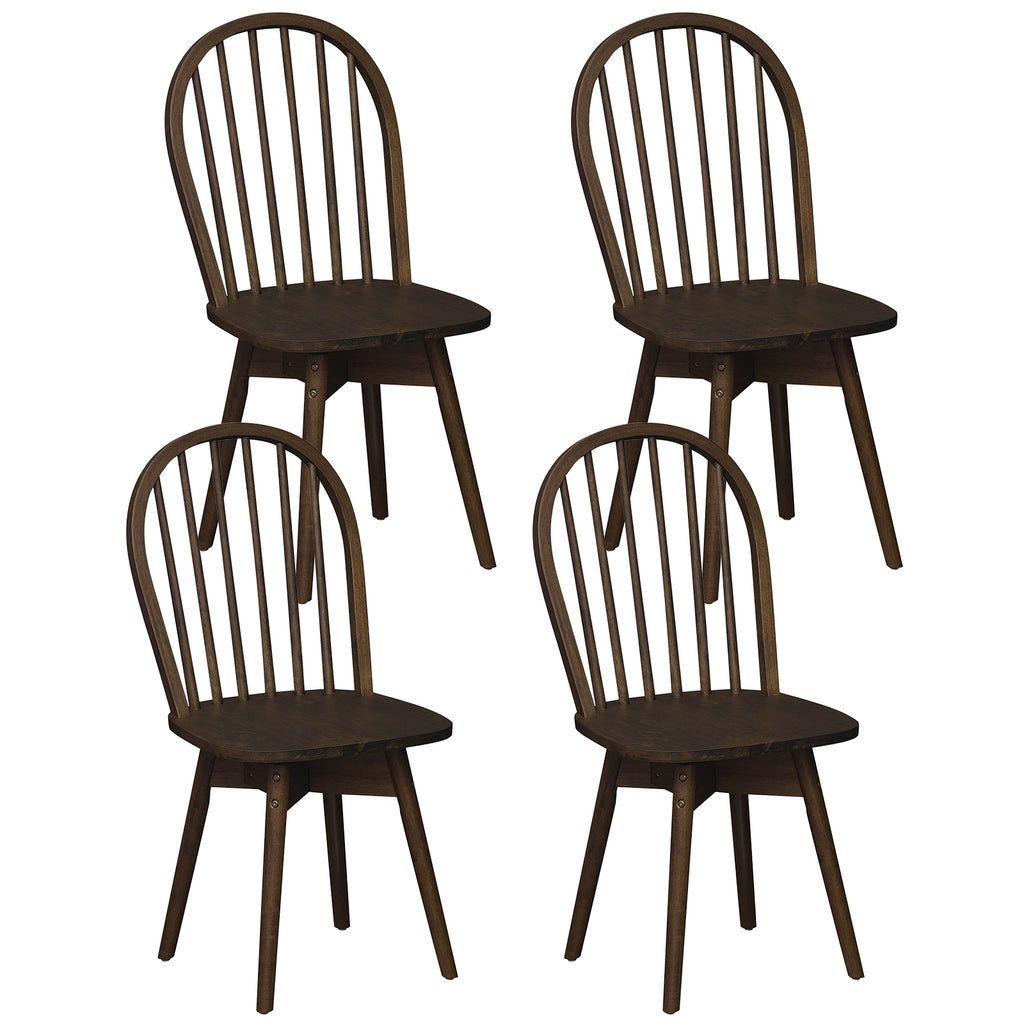 Swivel Windsor Dining Chairs Set of 4 with Solid Rubber Wood Frame-Walnut