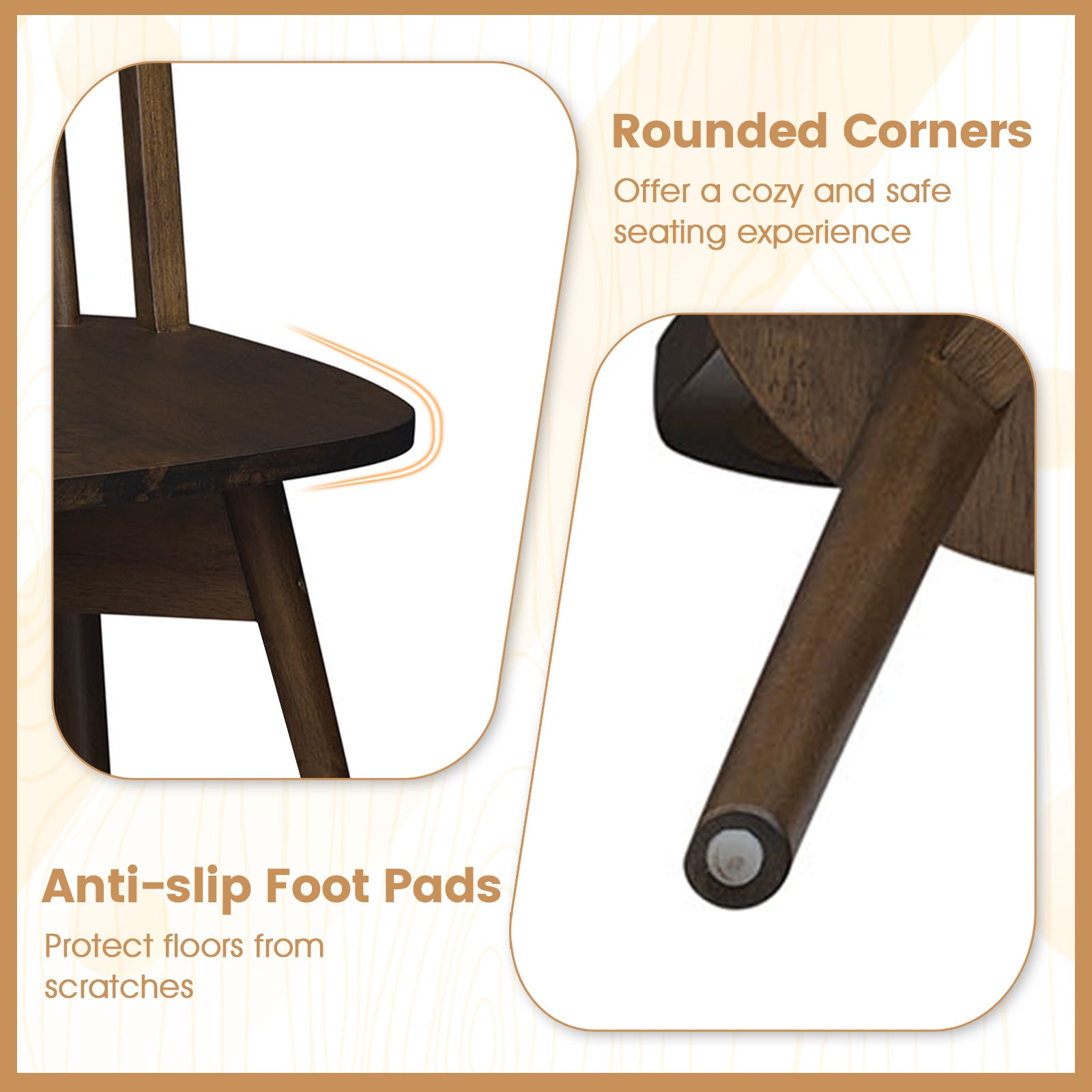 Swivel Windsor Dining Chairs Set of 4 with Solid Rubber Wood Frame-Walnut