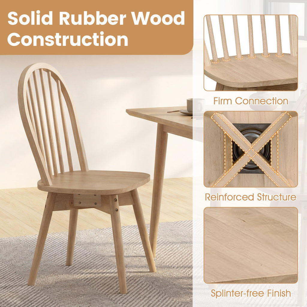 Swivel Windsor Dining Chairs Set of 2 with Solid Rubber Wood Frame-Natural