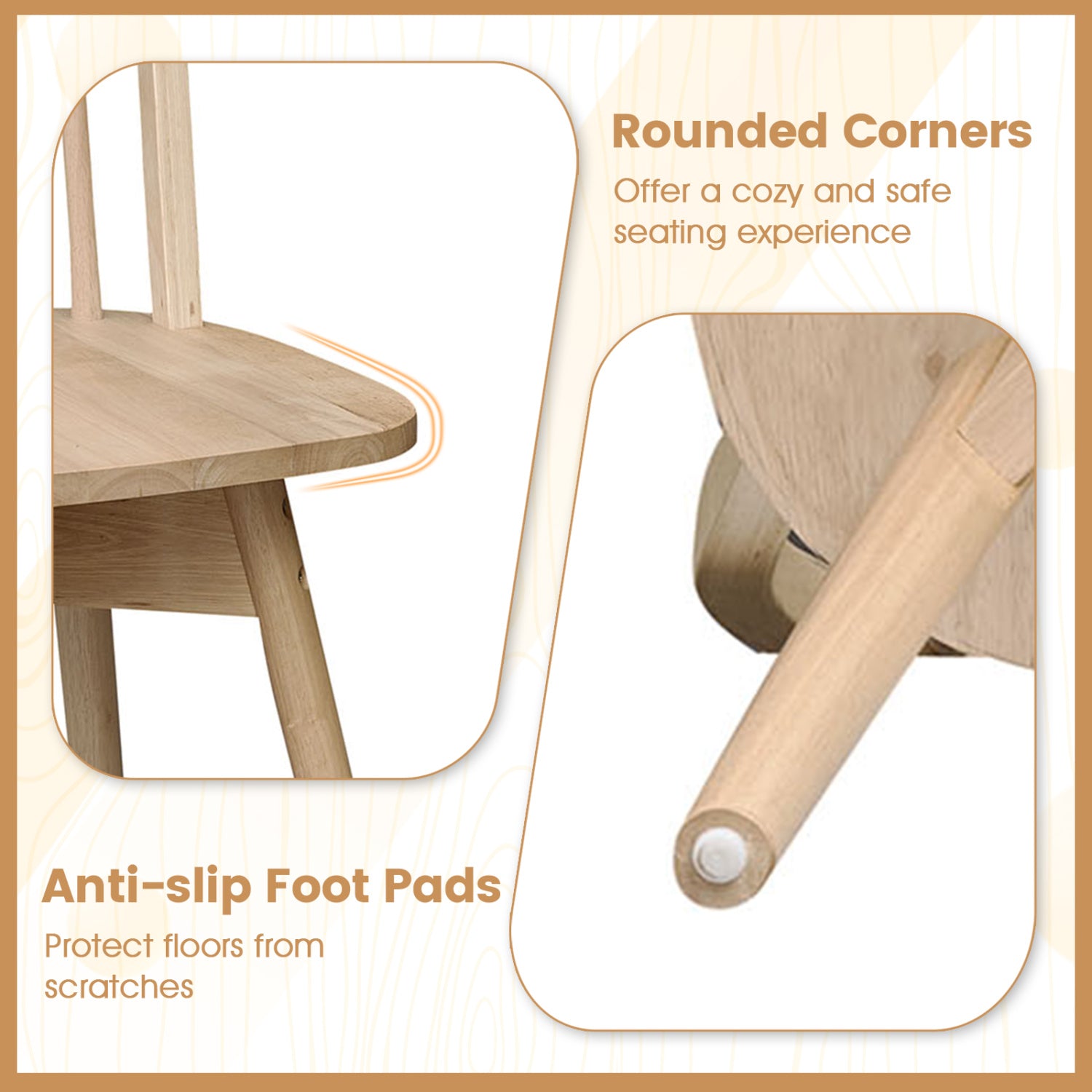 Swivel Windsor Dining Chairs Set of 2 with Solid Rubber Wood Frame-Natural