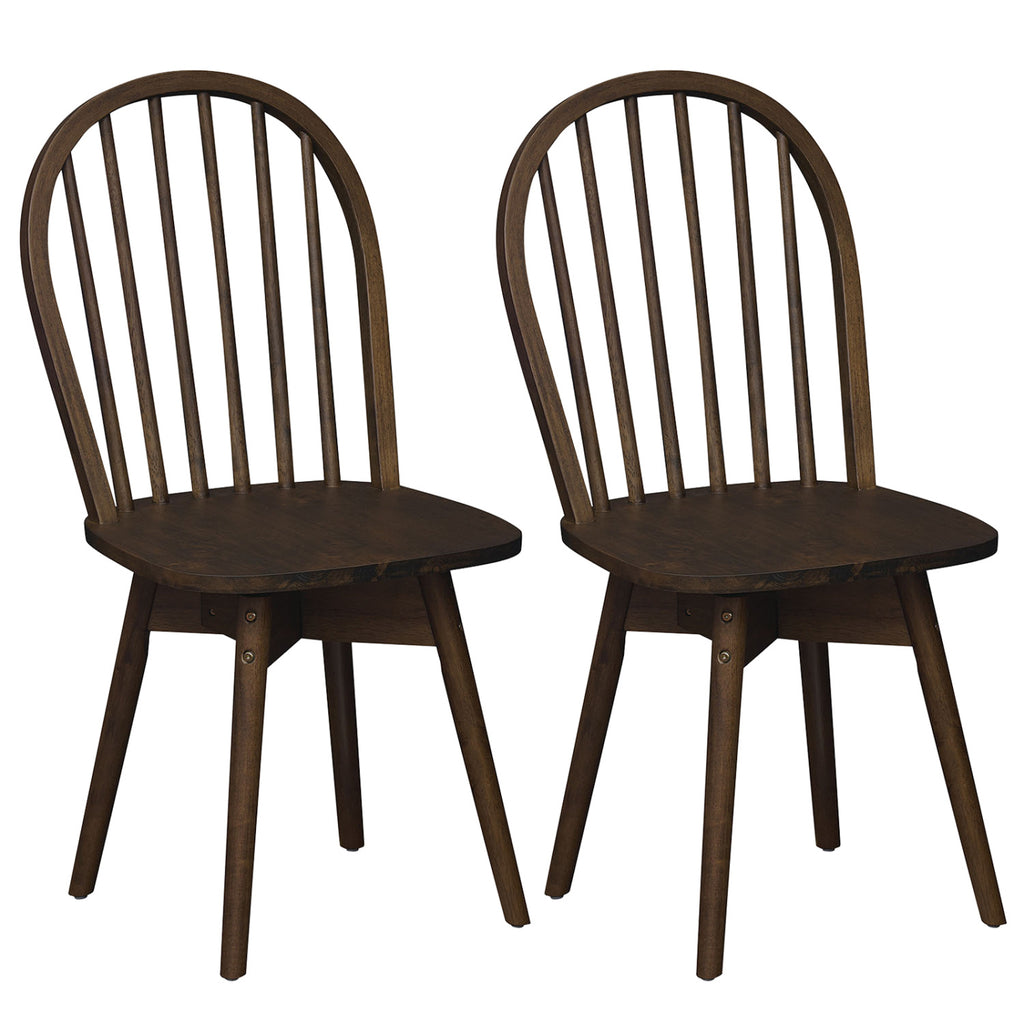 Swivel Windsor Dining Chairs Set of 2 with Solid Rubber Wood Frame-Walnut