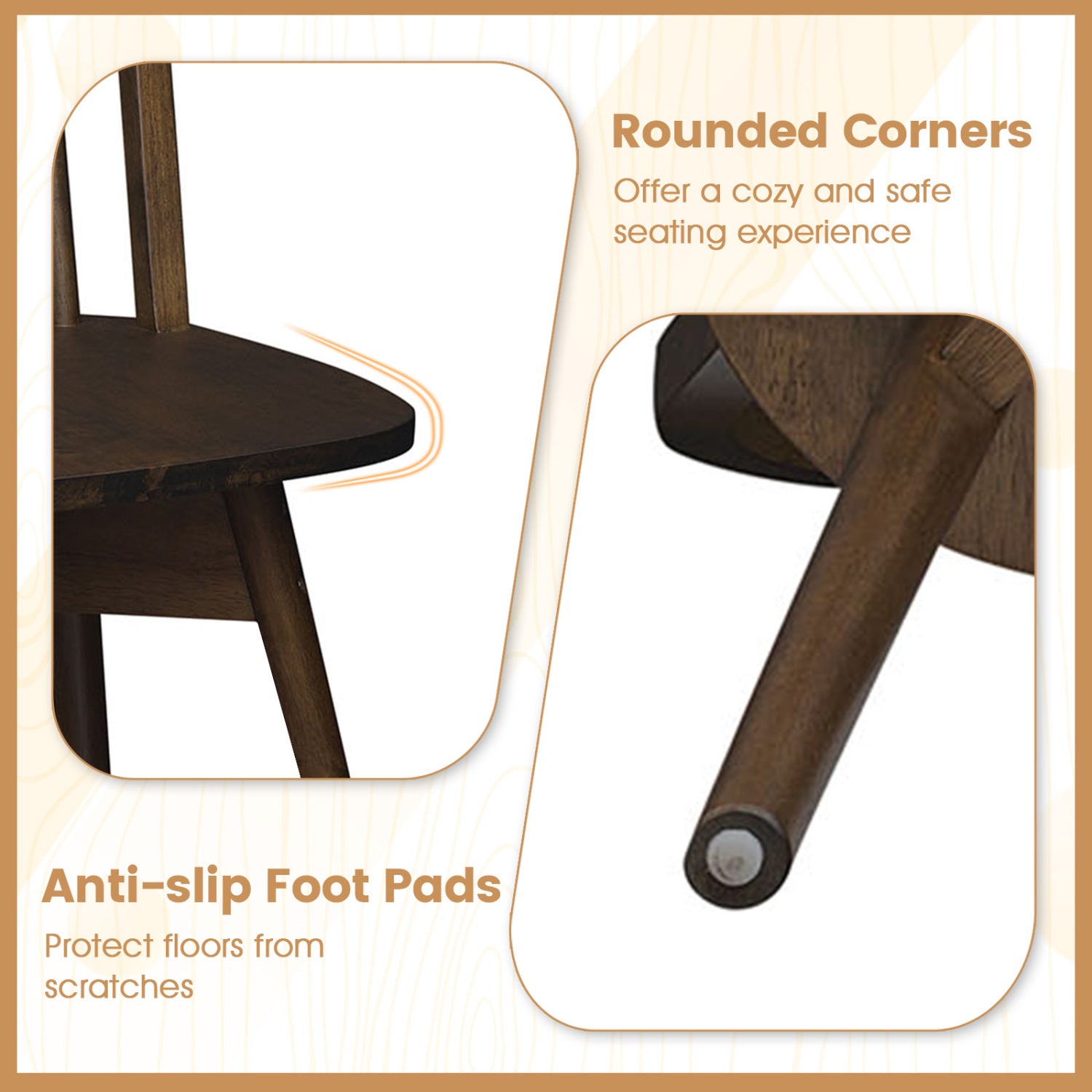 Swivel Windsor Dining Chairs Set of 2 with Solid Rubber Wood Frame-Walnut