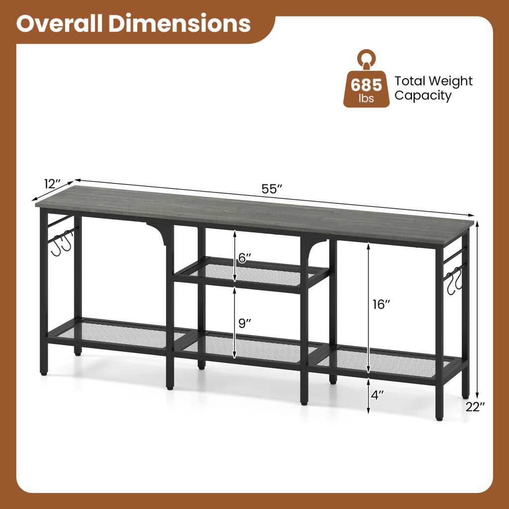 TV Stand for TVs up to 65 Inch with 3-Tier Open Shelves and 4 Hooks-Oak & Black