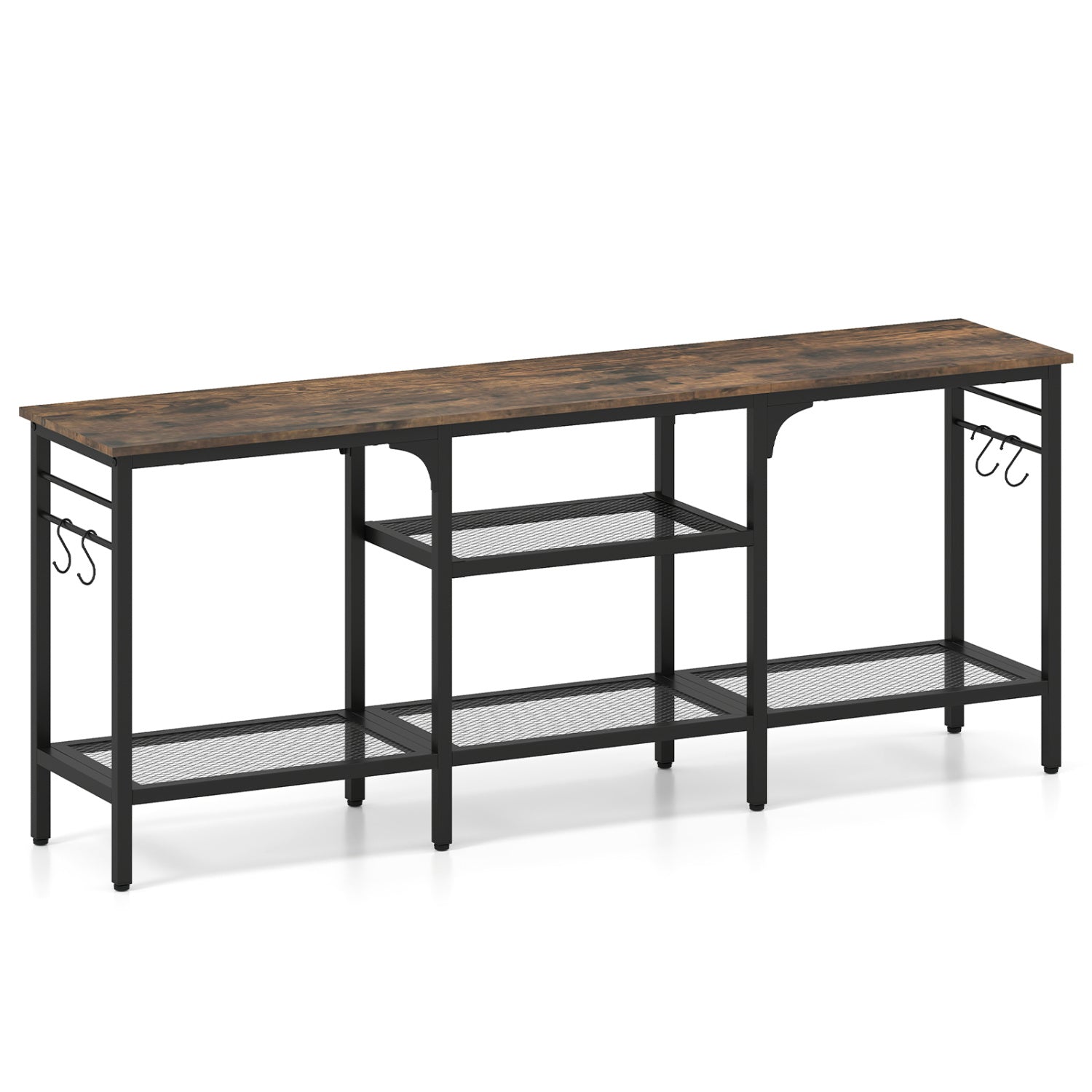 TV Stand for TVs up to 65 Inch with 3-Tier Open Shelves and 4 Hooks-Rustic Brown