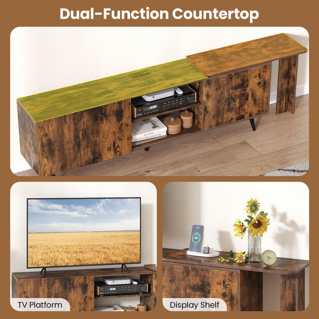 TV Stand for TVs up to 85 Inch with 2 Wall Shelves and Charging Station- Brown