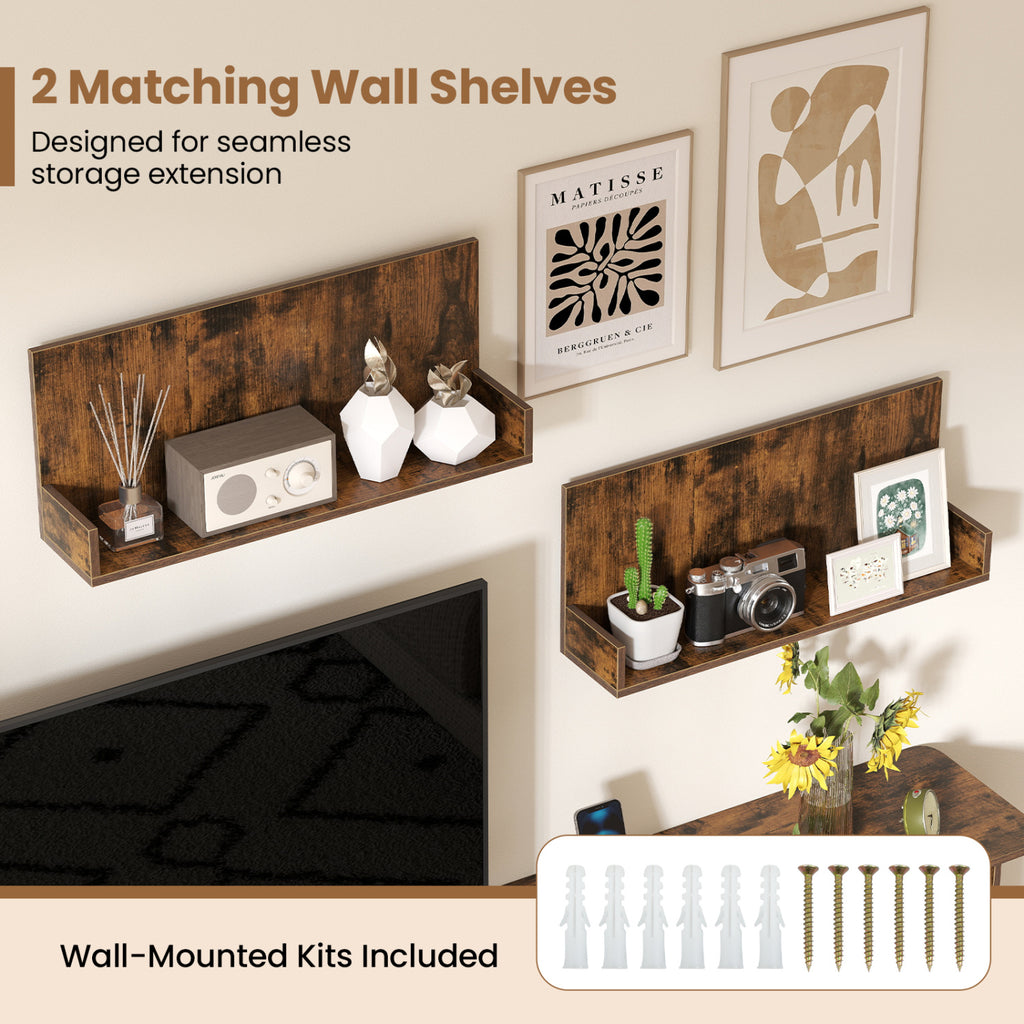 TV Stand for TVs up to 85 Inch with 2 Wall Shelves and Charging Station- Brown