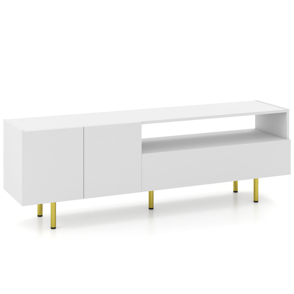 TV Stand for TVs up to 70" with Storage Cabinet and Raised Metal Legs-White