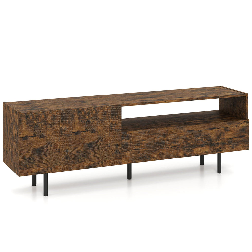 TV Stand for TVs up to 70" with Storage Cabinet and Raised Metal Legs-Rustic Brown