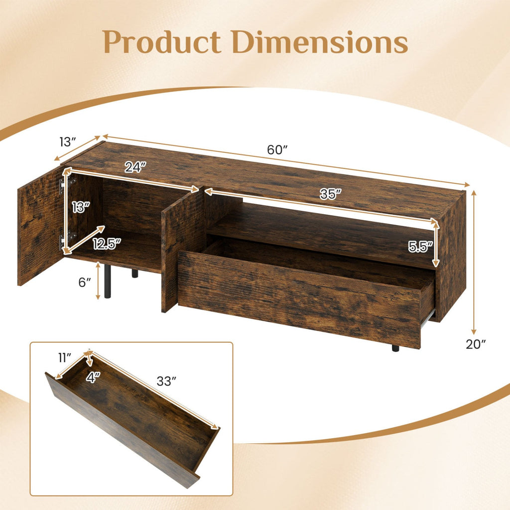 TV Stand for TVs up to 70" with Storage Cabinet and Raised Metal Legs-Rustic Brown