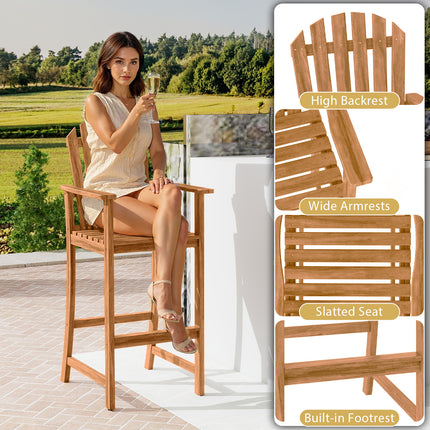 Tall Adirondack Chair with Armrests and Footrest for Deck-Natural
