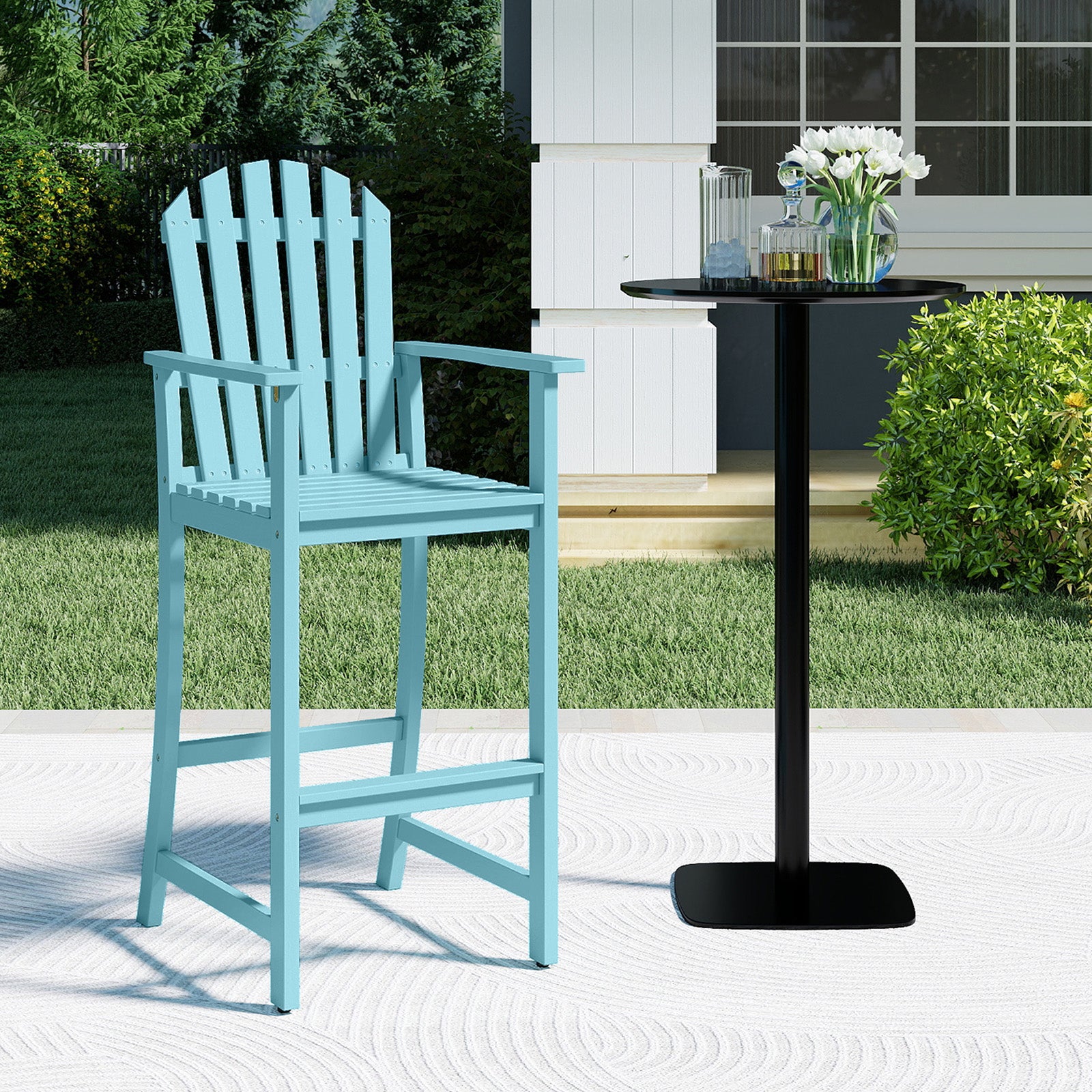 Chaise Adirondack haute avec accoudoirs et repose-pieds pour terrasse – Turquoise