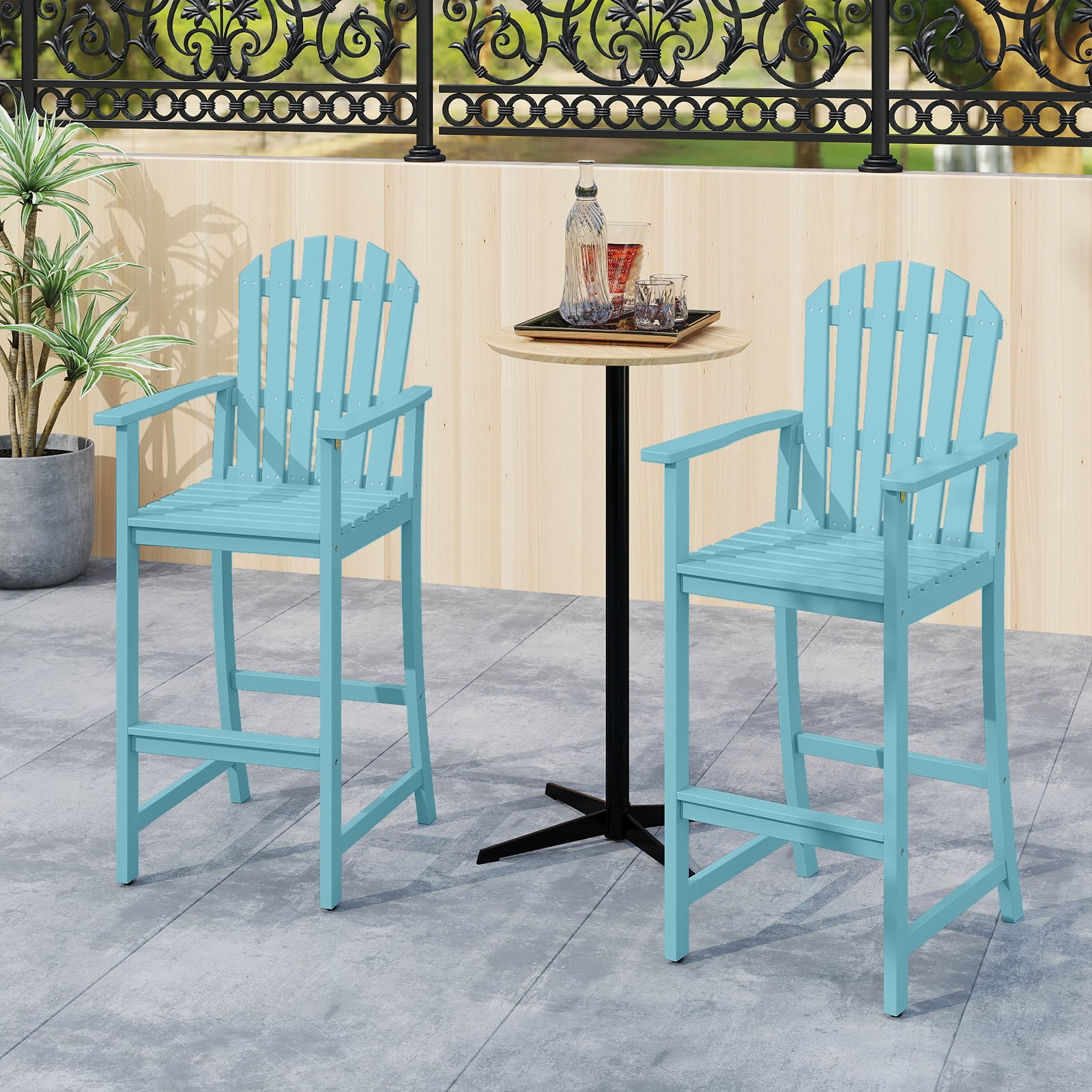 Chaise Adirondack haute avec accoudoirs et repose-pieds pour terrasse – Turquoise
