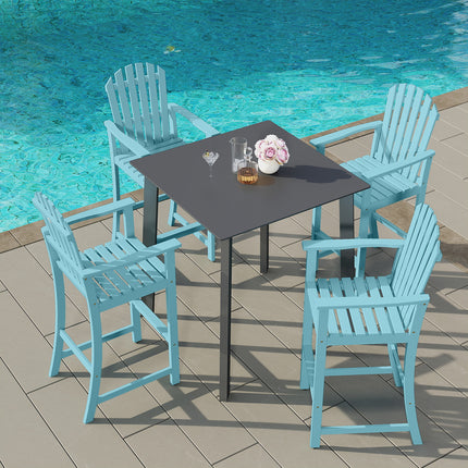 Tall Adirondack Chair with Armrests and Footrest for Deck-Turquoise