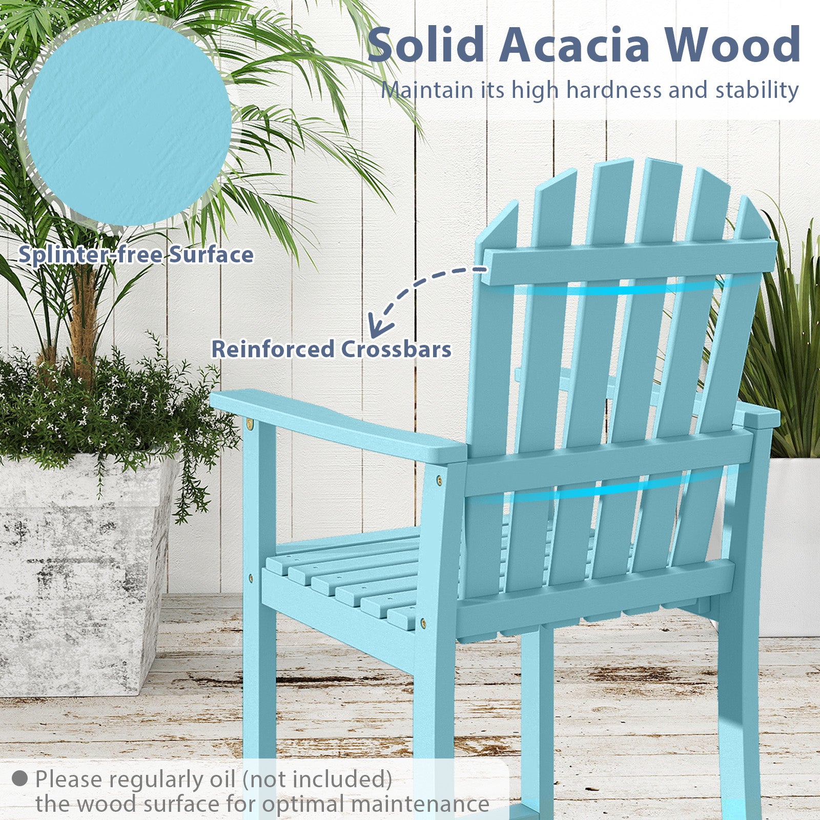 Chaise Adirondack haute avec accoudoirs et repose-pieds pour terrasse – Turquoise