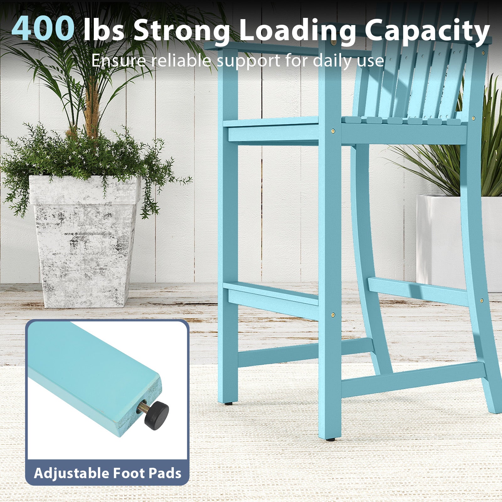 Chaise Adirondack haute avec accoudoirs et repose-pieds pour terrasse – Turquoise