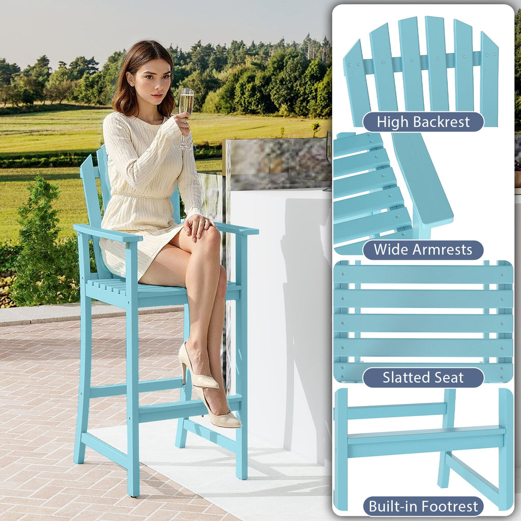 Chaise Adirondack haute avec accoudoirs et repose-pieds pour terrasse – Turquoise