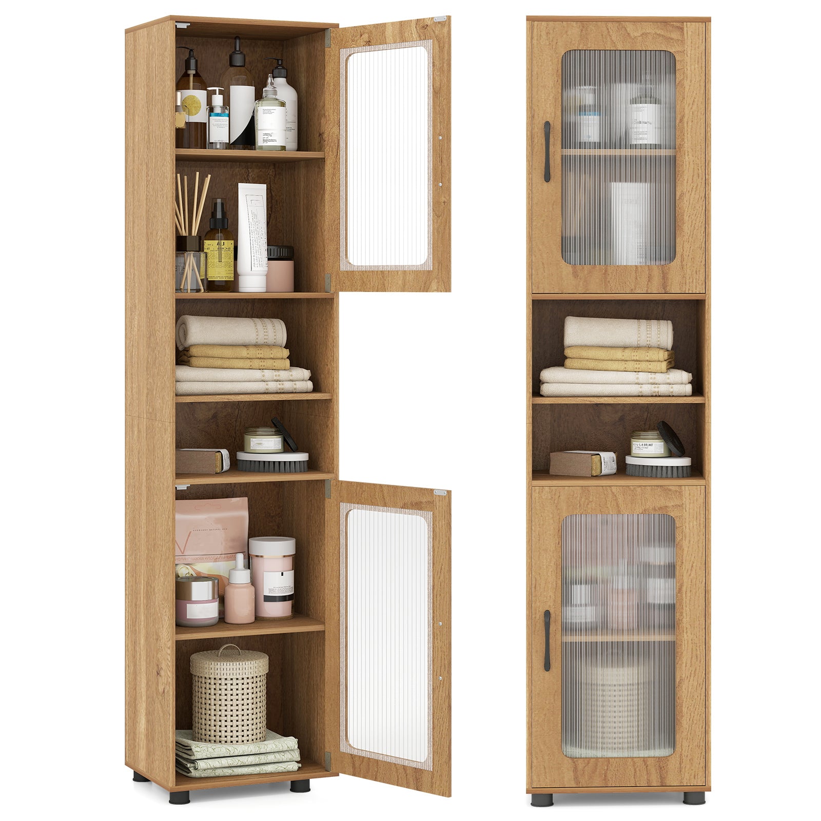 Tall Bathroom Storage Cabinet 67 Inches Freestanding Storage Organizer-Natural