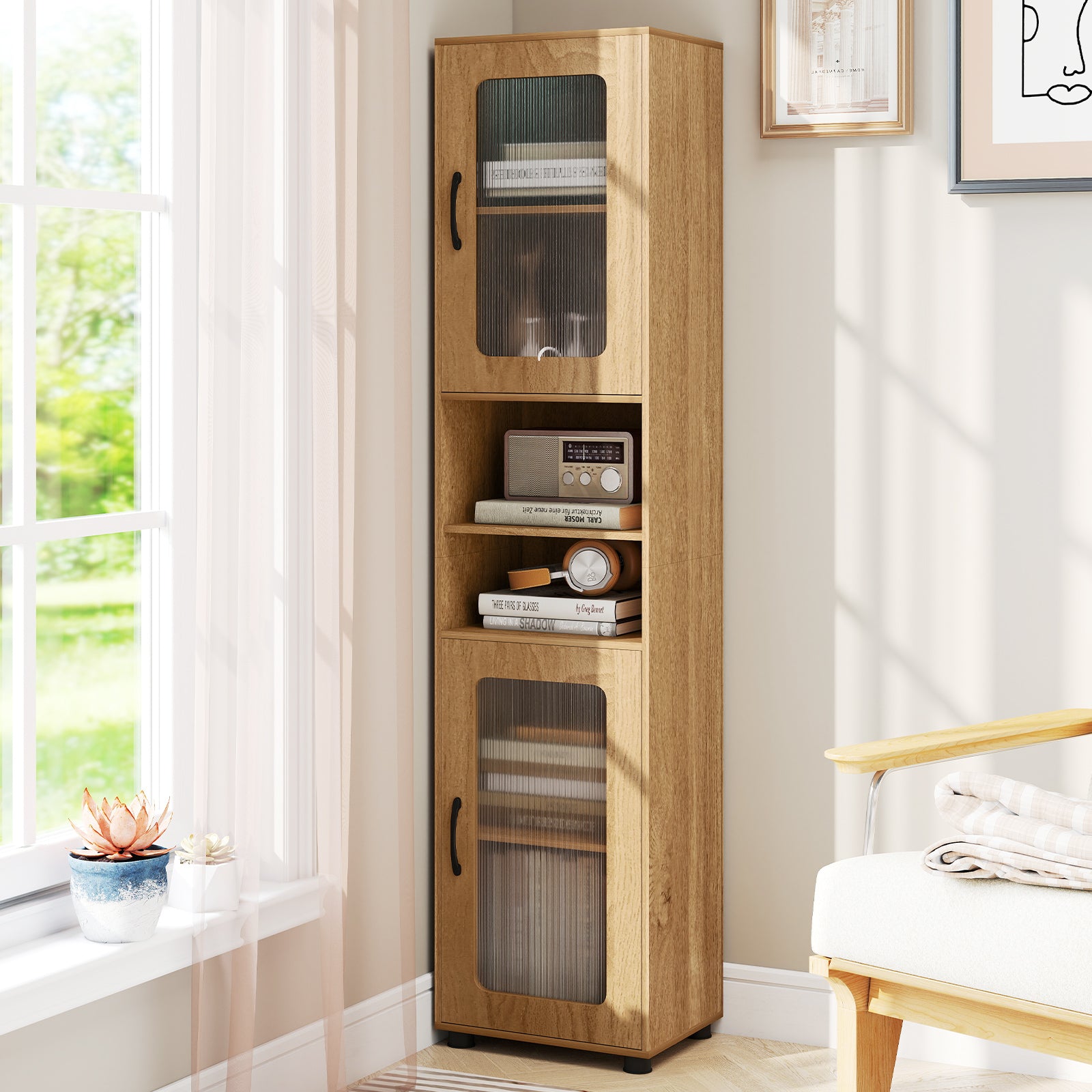 Tall Bathroom Storage Cabinet 67 Inches Freestanding Storage Organizer-Natural