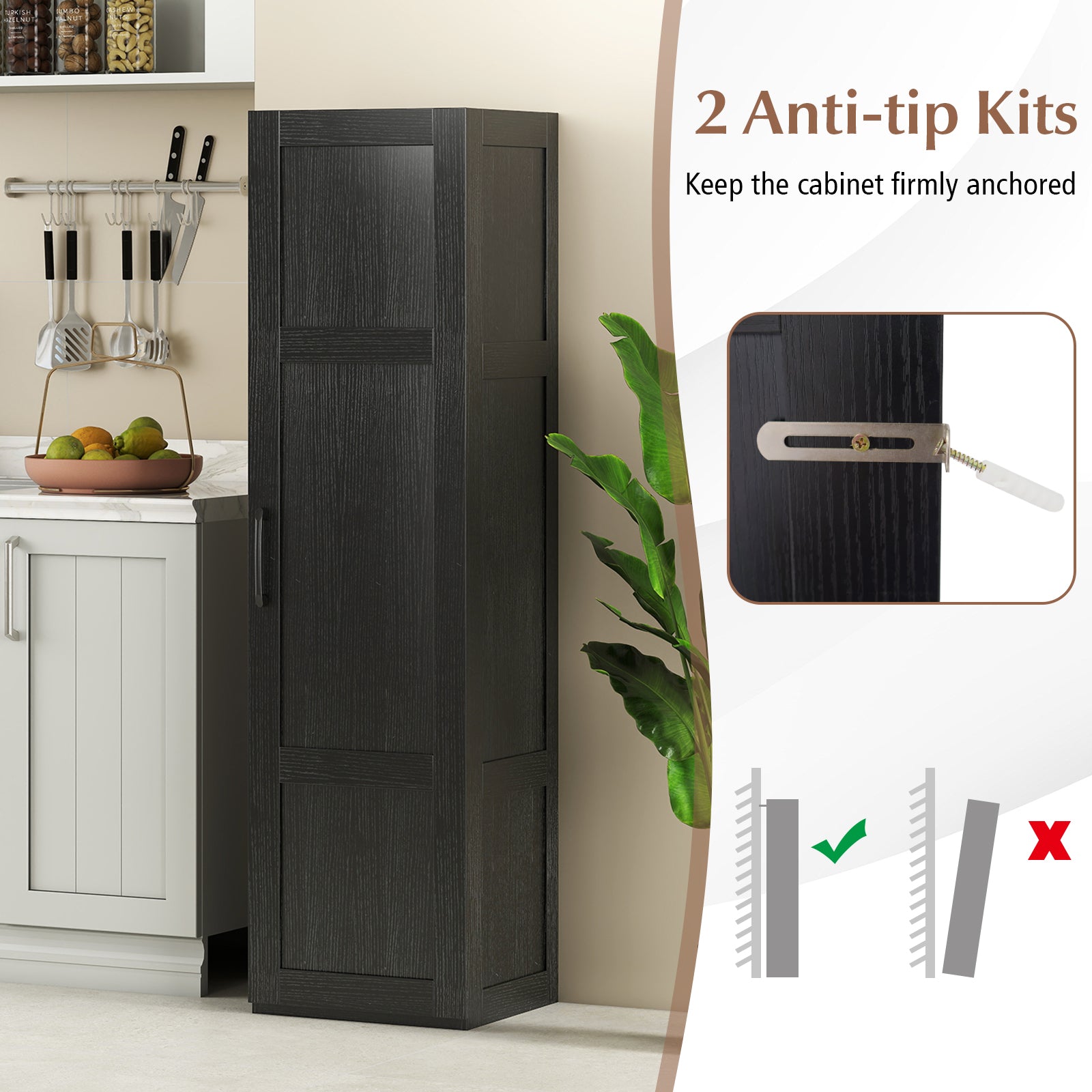 Tall Storage Cabinet with 4 Storage Shelves for Bathroom Living Room-Black