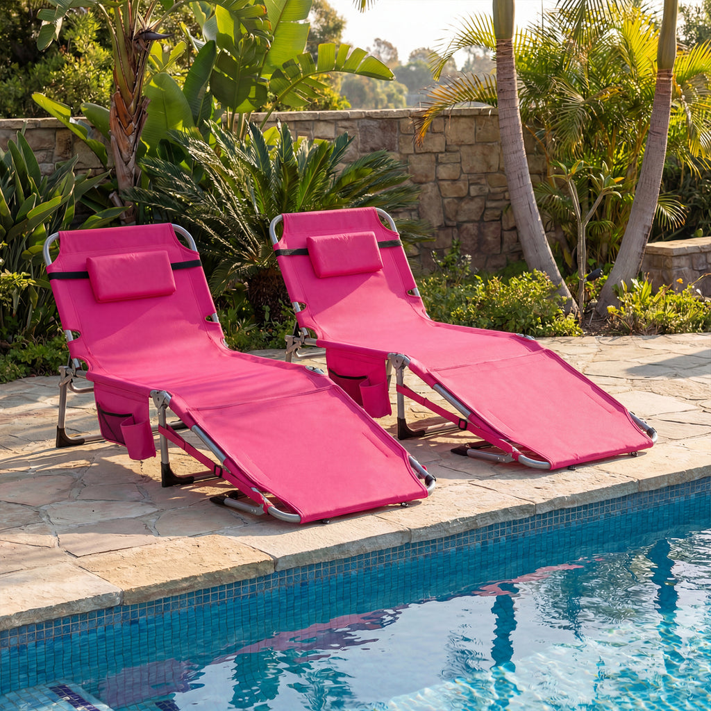 Tanning Chair with Face Arm Holes Portable Sunbathing Chair-Pink