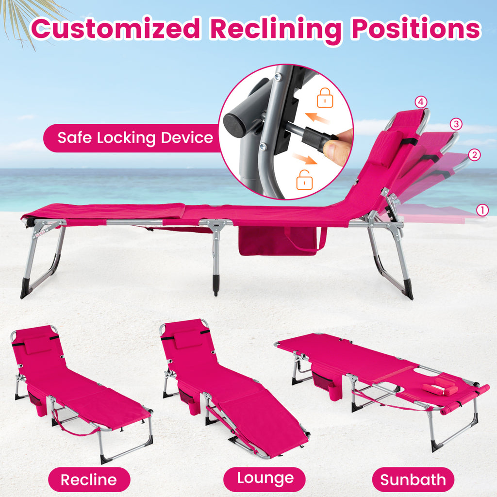 Tanning Chair with Face Arm Holes Portable Sunbathing Chair-Pink
