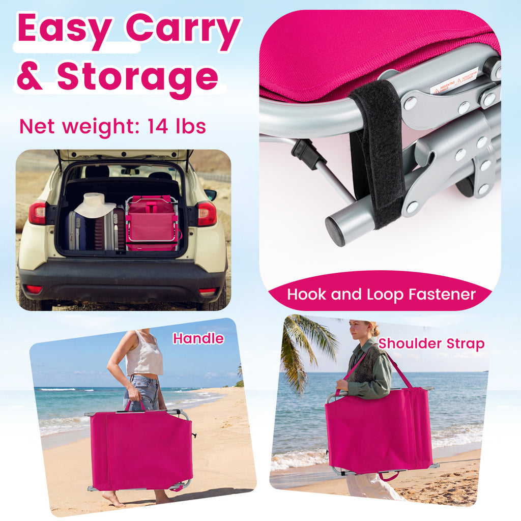 Tanning Chair with Face Arm Holes Portable Sunbathing Chair-Pink