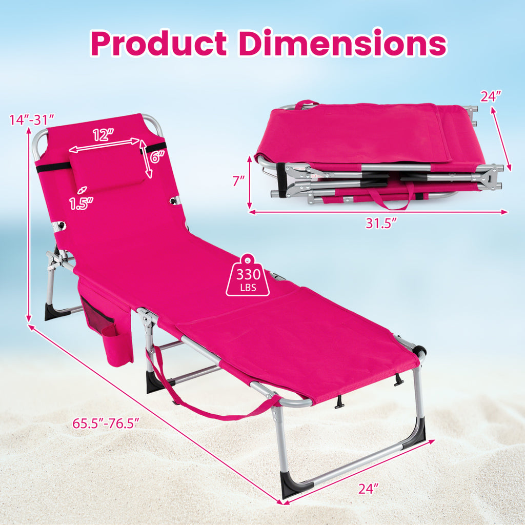 Tanning Chair with Face Arm Holes Portable Sunbathing Chair-Pink