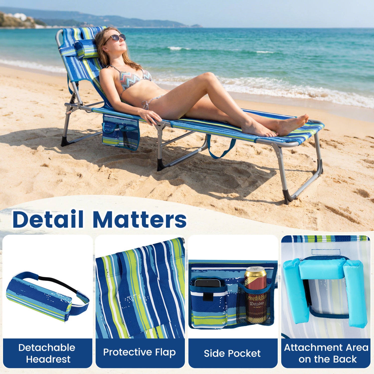 Chaise longue avec trous pour les bras et le visage, chaise pliante multicolore