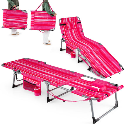Tanning Chair with Face Arm Holes Portable Sunbathing Chair-Pink Strip