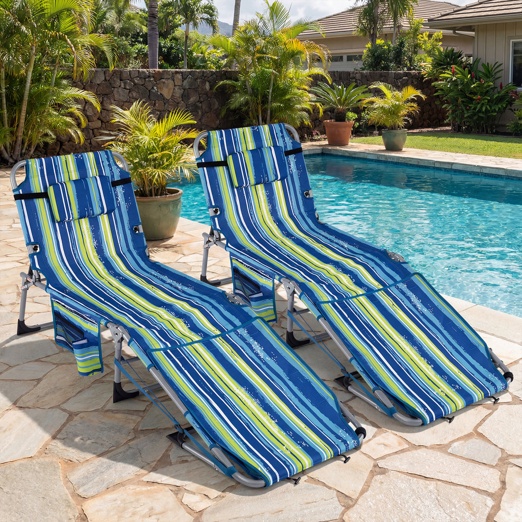 Tanning Chair with Face Arm Holes Portable Sunbathing Chair-Blue & Green