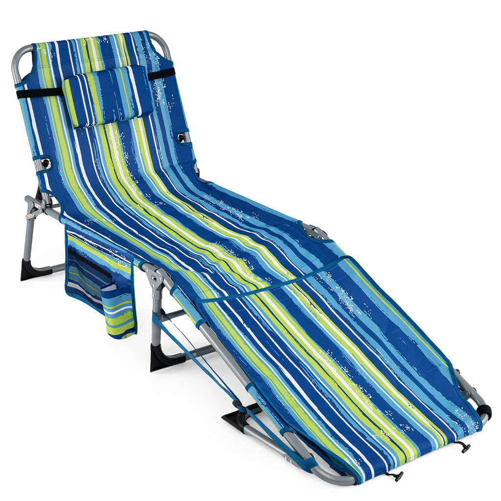 Tanning Chair with Face Arm Holes Portable Sunbathing Chair-Blue & Green