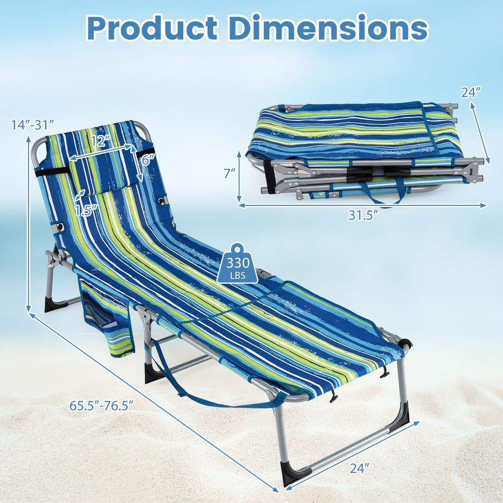 Tanning Chair with Face Arm Holes Portable Sunbathing Chair-Blue & Green