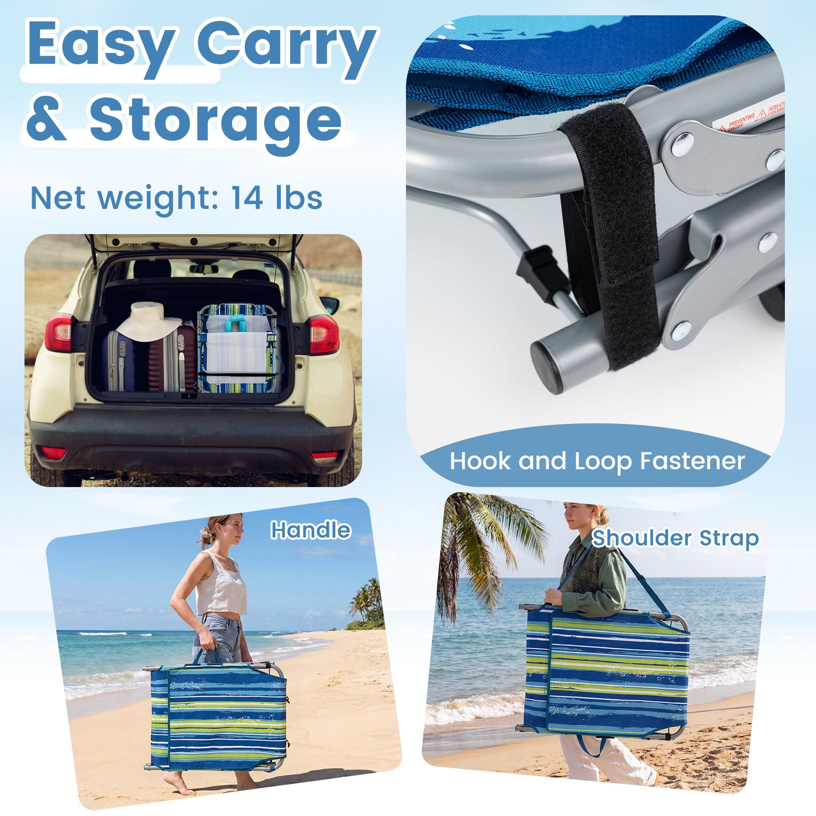 Tanning Chair with Face Arm Holes Portable Sunbathing Chair-Blue & Green