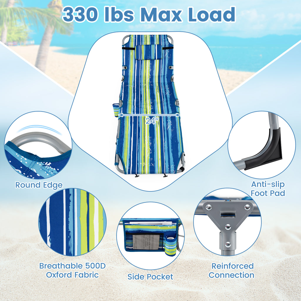 Tanning Chair with Face Arm Holes Portable Sunbathing Chair-Blue & Green
