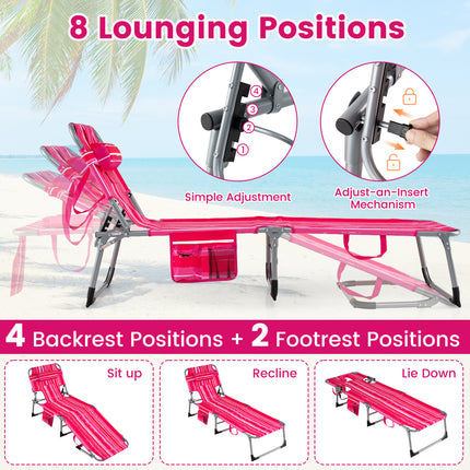 Tanning Chair with Face Arm Holes Folding Chair-Pink Stripe
