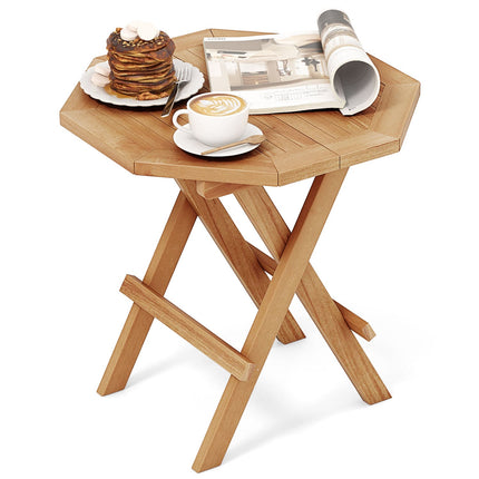 Teak Wood Octagon Coffee Table with X-shaped Legs and Slatted Tabletop