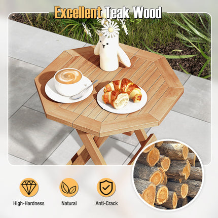Teak Wood Octagon Coffee Table with X-shaped Legs and Slatted Tabletop