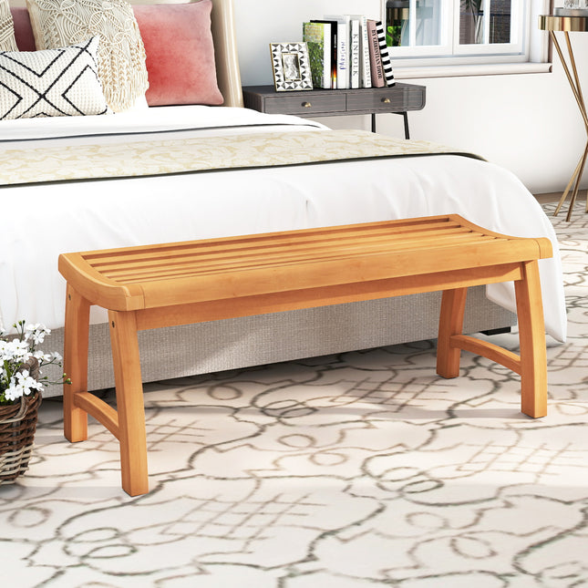 Teak Wood Outdoor Backless Bench with Contoured Slatted Seat