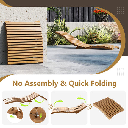 Teak Wood Patio Folding Chaise Lounge Chair with Slatted Seat-2