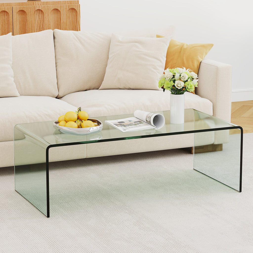 Tempered Glass Coffee Table Set of 3 with 1 Clear Coffee Table and 2 End Tables