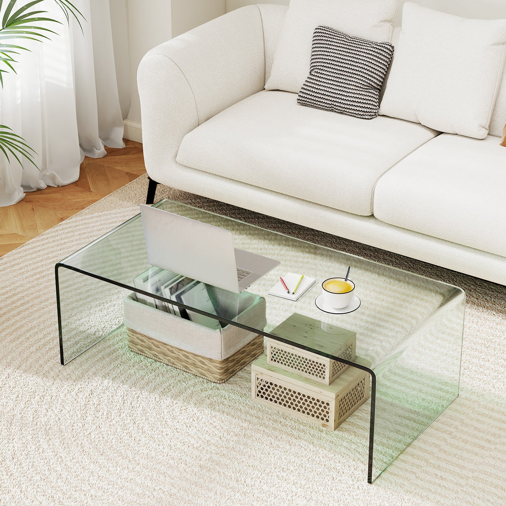 Tempered Glass Coffee Table Set of 3 with 1 Clear Coffee Table and 2 End Tables
