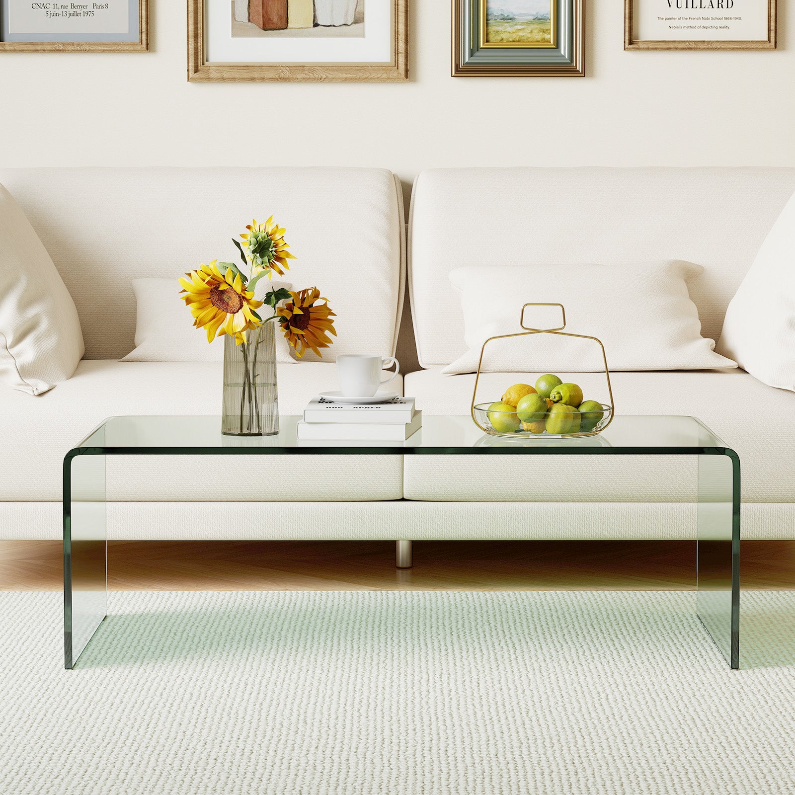Tempered Glass Coffee Table Set of 3 with 1 Clear Coffee Table and 2 End Tables